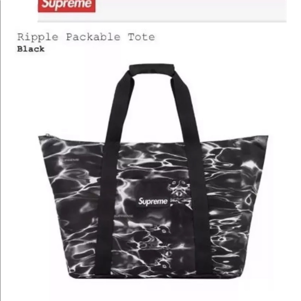 SUPREME RIPPLE PACKABLE BAG TOTE BLACK SS17